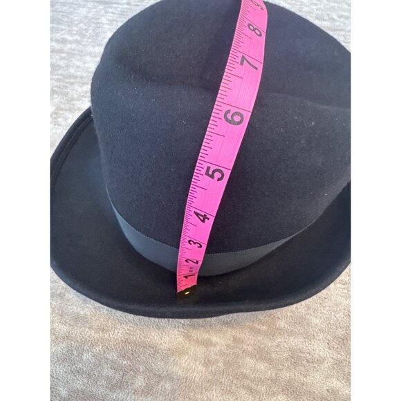 Vintage Lancaster Black Fedora Hat With Feather Accent & Ribbon Trim XS - Picture 7 of 8